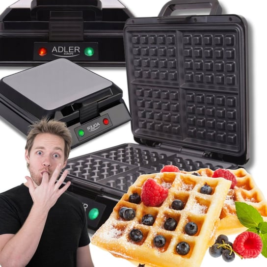 Duża Gofrownica 1300W Duża Chrupiące Gofry Nieprzywierająca Na 4 Gofry Adler