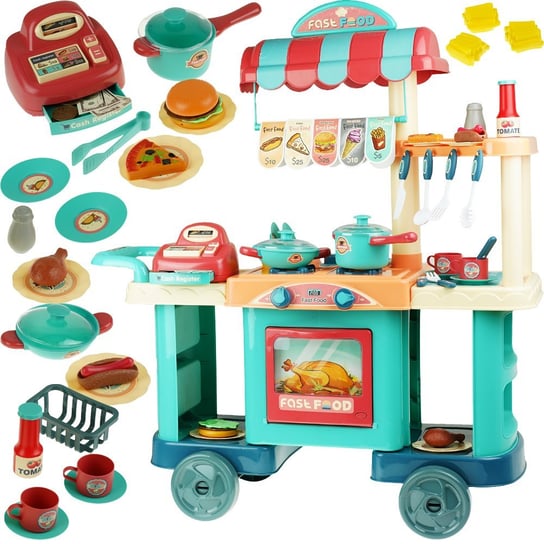 Duża kuchnia na kółkach kasa Fast Food+ Akcesoria dla dzieci KinderSafe
