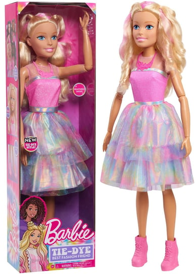 Duża lalka Barbie blondynka 70 cm w modnej kolorowej kreacji tie-dye ruchome ręce i głowa Just Play