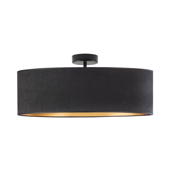 Duża lampa przysufitowa do salonu, plafon WENECJA VELUR 60 cm, 4xE27, czarny ze złotym wnętrzem LYSNE
