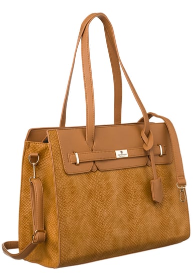 Duża modna torebka A4 torebka damska na ramię z długim regulowanym paskiem skóra ekologiczna Peterson, brązowy Peterson