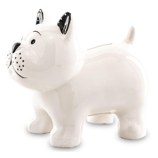 Duża, otwierana skarbonka z ceramiki - biały pies Figgo 16 cm Duwen