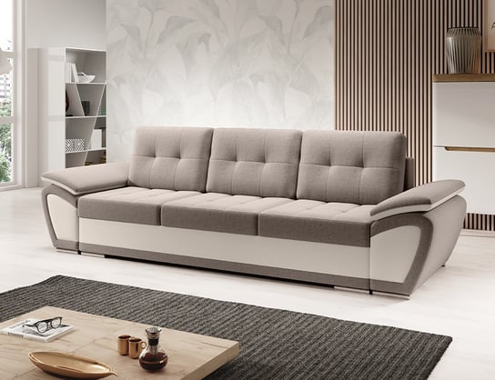 Duża pikowana sofa kanapa Enzo z funkcją spania beżowa na sprężynach. Moderno Meble