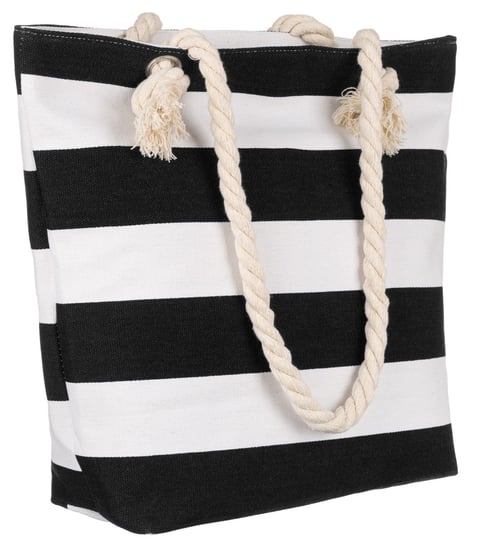 Duża pojemna torba plażowa na lato A4 wzór marynarski, biało-czarny Inna marka