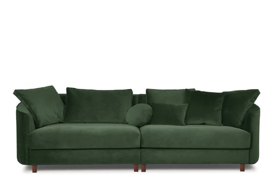Duża sofa welurowa na drewnianych nóżkach butelkowa zieleń JUNI Konsimo
