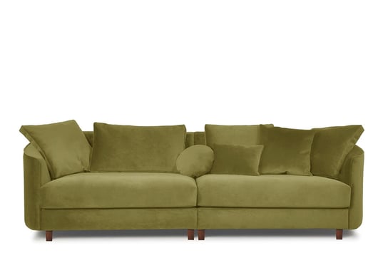Duża sofa welurowa na drewnianych nóżkach oliwkowa JUNI Konsimo