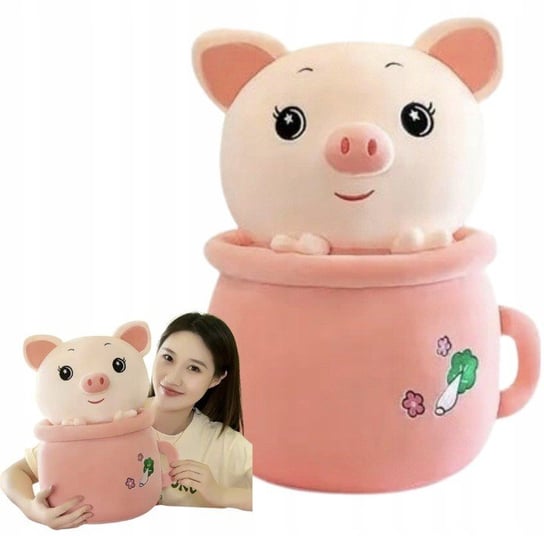 Duża Świnka Pluszowa Maskotka w Kubku 40 cm Różowa Inna marka