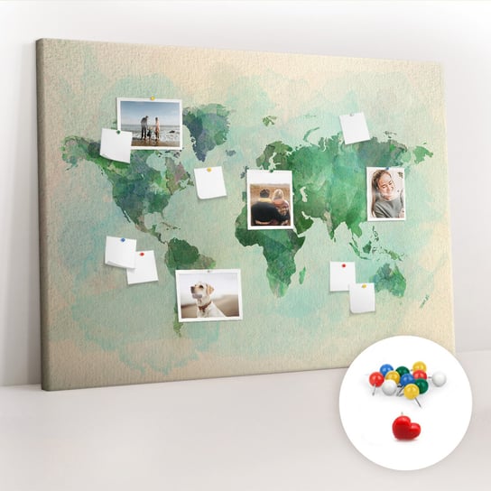 Duża Tablica, Korek 100x140 cm Wzór Akwarela mapa świata + Pinezki Kolorowe Coloray
