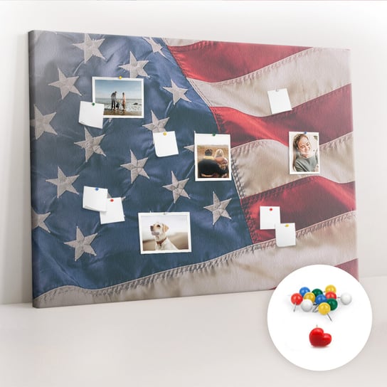 Duża Tablica, Korek 100x140 cm Wzór Amerykańska flaga + Pinezki Kolorowe Coloray