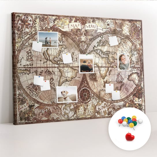 Duża Tablica, Korek 100x140 cm Wzór Antyczna mapa atlasu + Pinezki Kolorowe Coloray