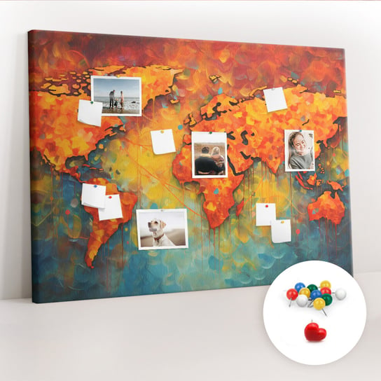 Duża Tablica, Korek 100x140 cm Wzór Dekoracyjna mapa świata + Pinezki Kolorowe Coloray