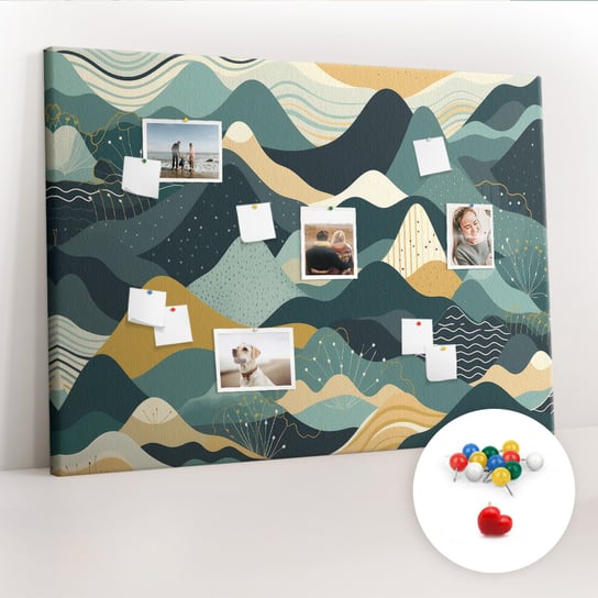 Duża Tablica, Korek 100x140 cm Wzór Ilustracyjne góry + Pinezki Kolorowe Coloray