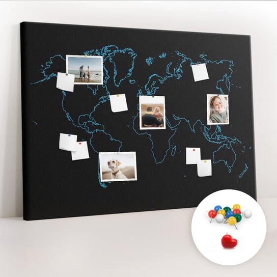 Duża Tablica, Korek 100x140 cm Wzór Kontury mapy świata + Pinezki Kolorowe Coloray