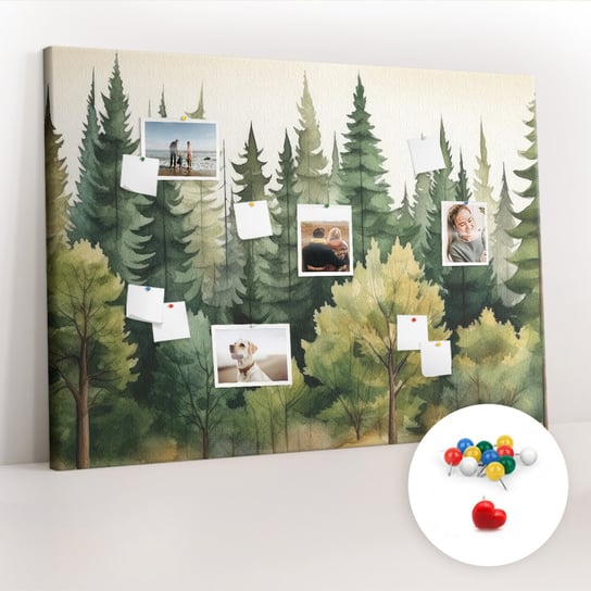 Duża Tablica, Korek 100x140 cm Wzór Krajobraz las + Pinezki Kolorowe Coloray