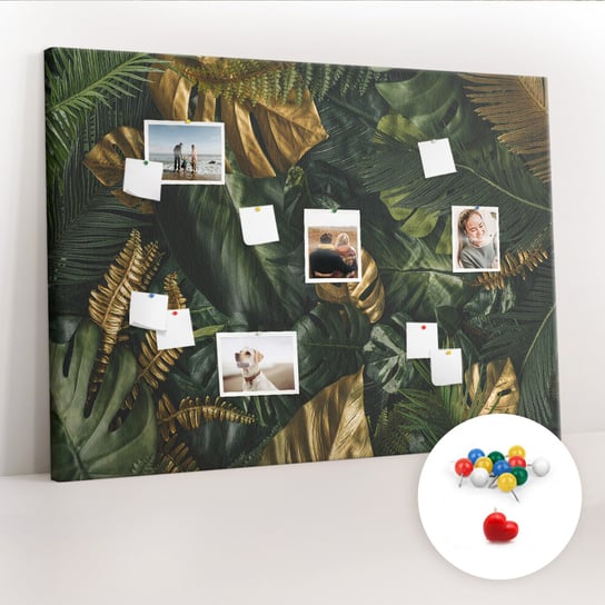 Duża Tablica, Korek 100x140 cm Wzór Liście dżungla + Pinezki Kolorowe Coloray