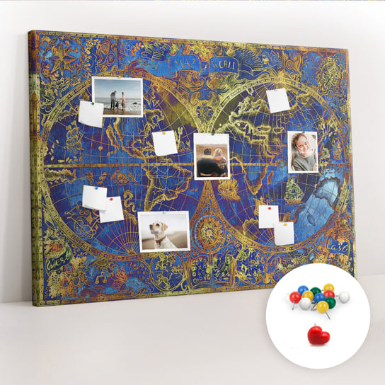 Duża Tablica, Korek 100x140 cm Wzór Mapa atlasu + Pinezki Kolorowe Coloray
