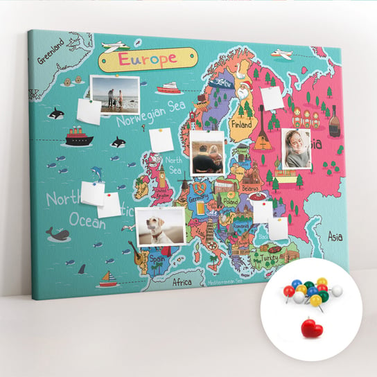 Duża Tablica, Korek 100x140 cm Wzór Mapa Europy + Pinezki Kolorowe Coloray
