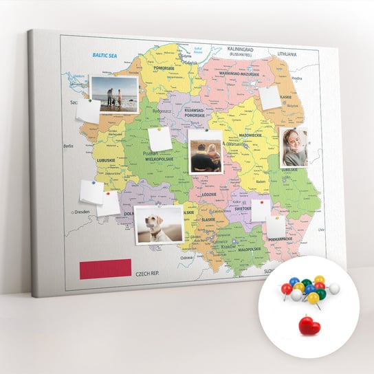 Duża Tablica, Korek 100x140 cm Wzór Mapa Polski + Pinezki Kolorowe Coloray