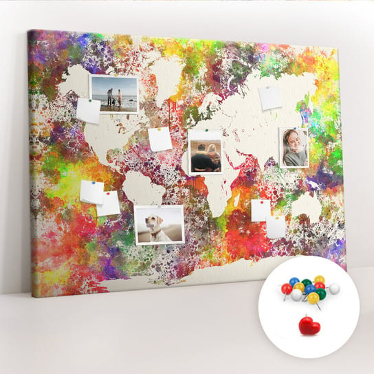 Duża Tablica, Korek 100x140 cm Wzór Mapa świata akwarelowa + Pinezki Kolorowe Coloray