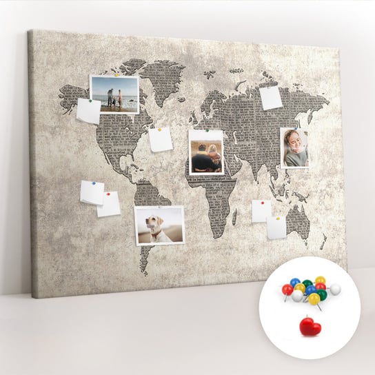Duża Tablica, Korek 100x140 cm Wzór Mapa świata gazeta + Pinezki Kolorowe Coloray