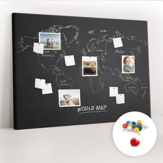 Duża Tablica, Korek 100x140 cm Wzór Mapa świata kraje + Pinezki Kolorowe Coloray