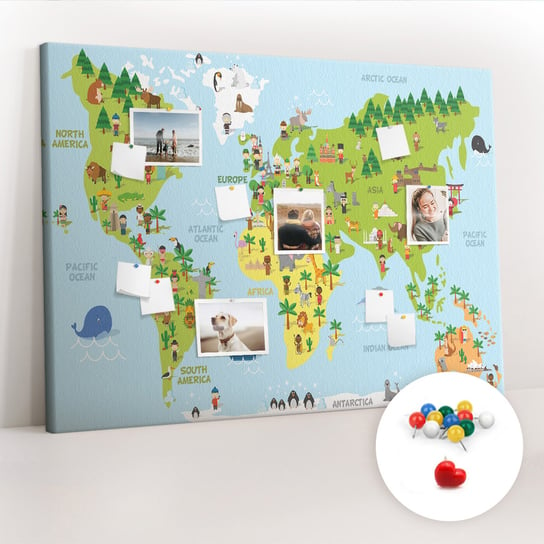 Duża Tablica, Korek 100x140 cm Wzór Mapa świata Kultury + Pinezki Kolorowe Coloray