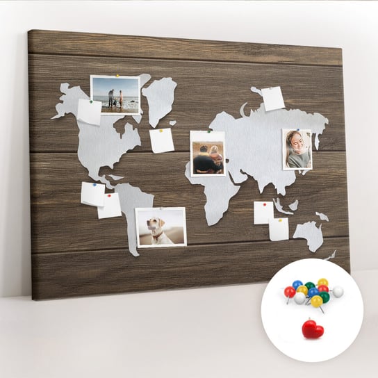 Duża Tablica, Korek 100x140 cm Wzór Mapa Świata na deskach + Pinezki Kolorowe Coloray