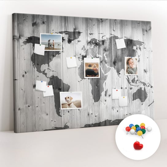 Duża Tablica, Korek 100x140 cm Wzór Mapa Świata na drewnie + Pinezki Kolorowe Coloray