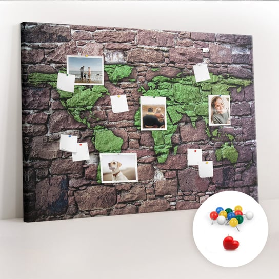 Duża Tablica, Korek 100x140 cm Wzór Mapa świata na ścianie + Pinezki Kolorowe Coloray