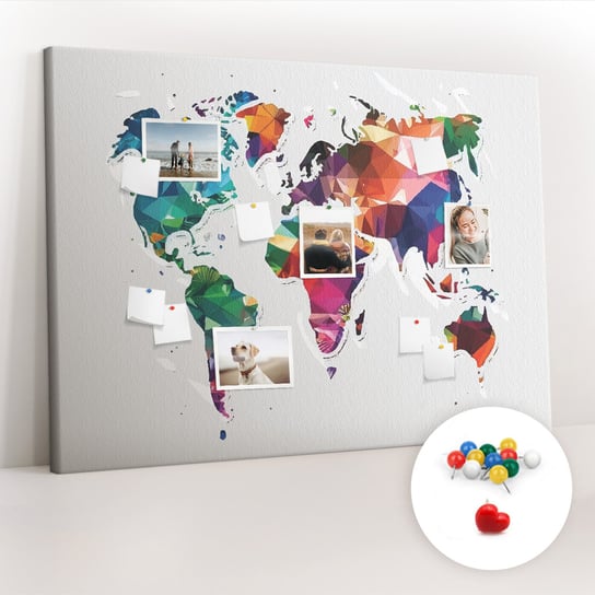 Duża Tablica, Korek 100x140 cm Wzór Mapa świata trójkąty + Pinezki Kolorowe Coloray