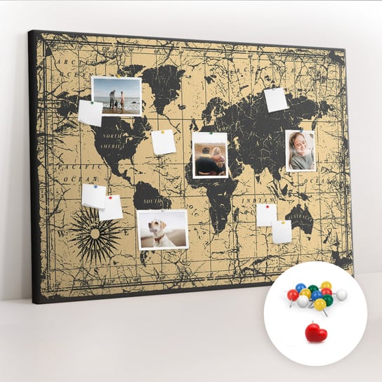 Duża Tablica, Korek 100x140 cm Wzór Mapa Świata Vintage + Pinezki Kolorowe Coloray
