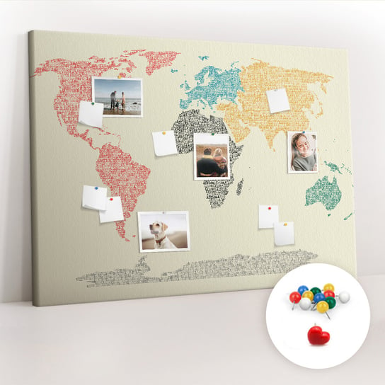 Duża Tablica, Korek 100x140 cm Wzór Mapa świata z liter + Pinezki Kolorowe Coloray