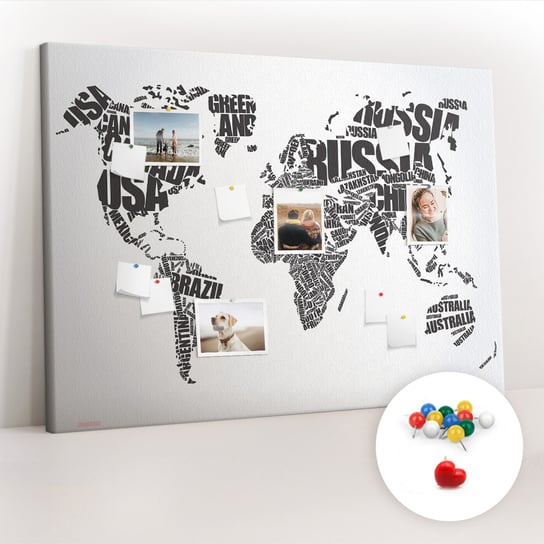 Duża Tablica, Korek 100x140 cm Wzór Mapa świata z napisów + Pinezki Kolorowe Coloray