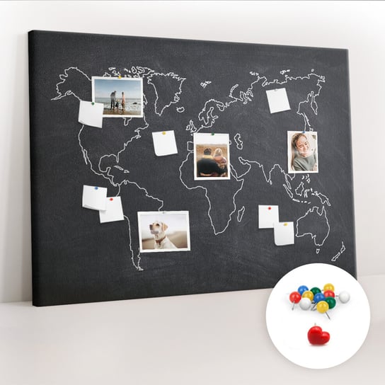 Duża Tablica, Korek 100x140 cm Wzór Obrys mapy świata + Pinezki Kolorowe Coloray