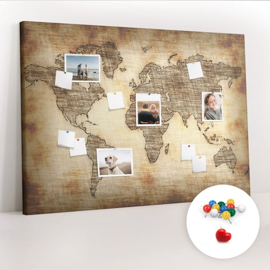 Duża Tablica, Korek 100x140 cm Wzór Stara mapa świata + Pinezki Kolorowe Coloray