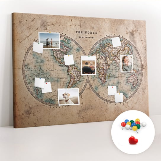 Duża Tablica, Korek 100x140 cm Wzór Świat globus mapa + Pinezki Kolorowe Coloray