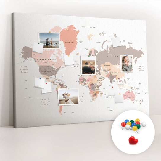 Duża Tablica, Korek 100x140 cm Wzór Szczegółowa mapa świata + Pinezki Kolorowe Coloray