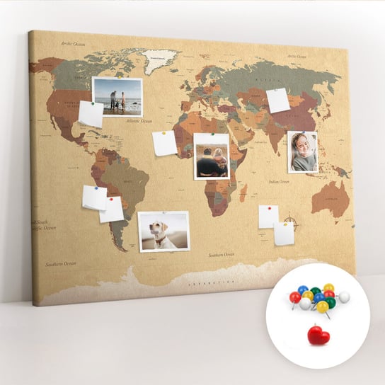 Duża Tablica, Korek 100x140 cm Wzór Vintage mapa świata + Pinezki Kolorowe Coloray