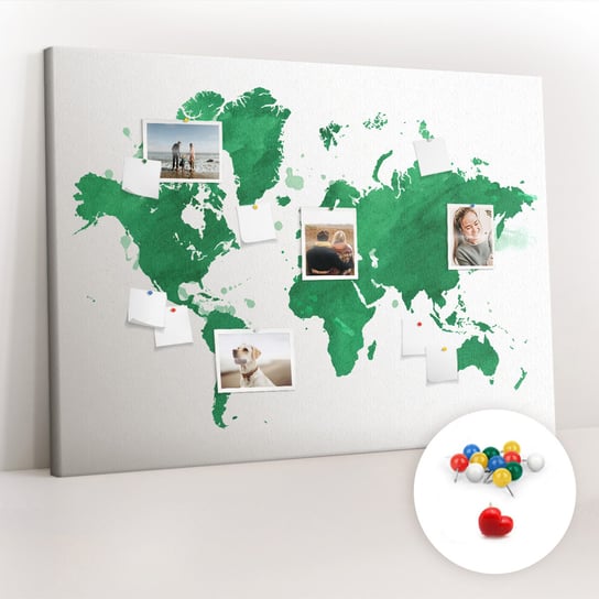 Duża Tablica, Korek 100x140 cm Wzór Zielona mapa świata + Pinezki Kolorowe Coloray