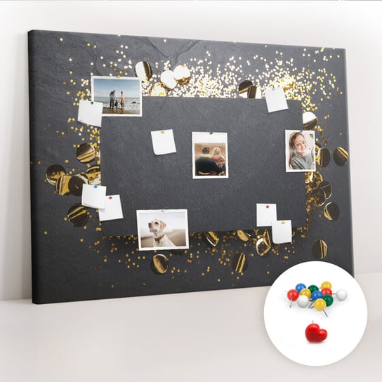 Duża Tablica, Korek 100x140 cm Wzór Złote konfetti + Pinezki Kolorowe Coloray