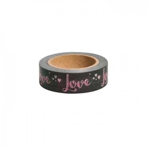 Duża taśma maskująca z laurami, sercami i napisem „Love” w kolorze różowym na ciemnobrązowym tle Inna marka