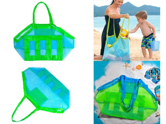 Duża torba plażowa siatka na plażę na zabawki - zielona Hedo