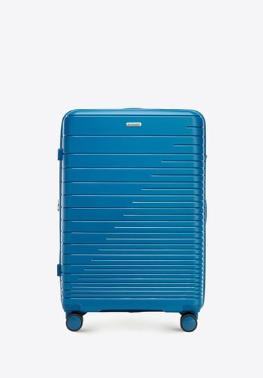 Duża walizka z polipropylenu z błyszczącymi paskami niebieska WITTCHEN