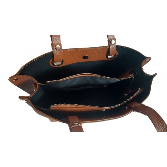 Duża Włoska skórzana torba Shopper bag trzy komory na ramię mieści A4 ,Vera Pelle Camel  VOM65C Vera Pelle