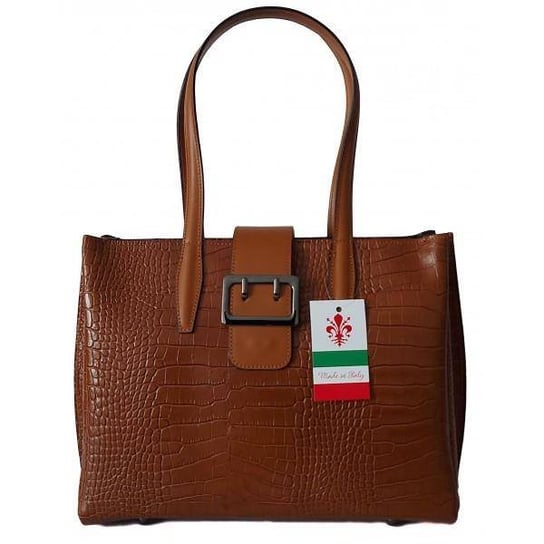 Duża włoska torba ,kuferek A4  skóra motyw krokodyla Vera Pelle , Camel VP645C Inna marka
