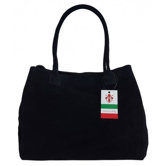 Duża włoska torba XL- A4 , worek na ramię , zamsz naturalny Vera Pelle ,Czarna  WGXL5N Vera Pelle