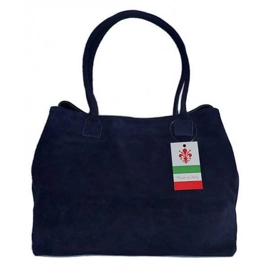 Duża włoska torba XL- A4 , worek na ramię , zamsz naturalny Vera Pelle ,Granatowa  WGXL5BS Vera Pelle