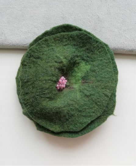 DUŻA zielona broszka filcowa kwiat filc koło ALEKORALE Elbląg