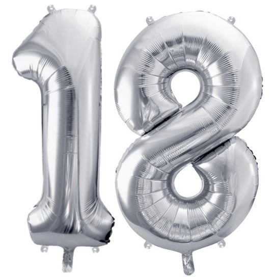 Duże Balony Urodzinowe Srebrne Cyfra 18 Na Hel Powietrze Dekoracja Ozdoba Prezent Upominek ABC