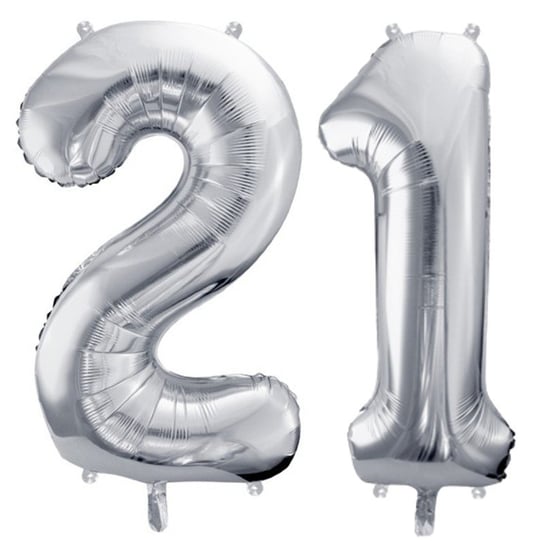 Duże Balony Urodzinowe Srebrne Cyfra 21 Na Hel Powietrze Dekoracja Ozdoba Prezent Upominek ABC